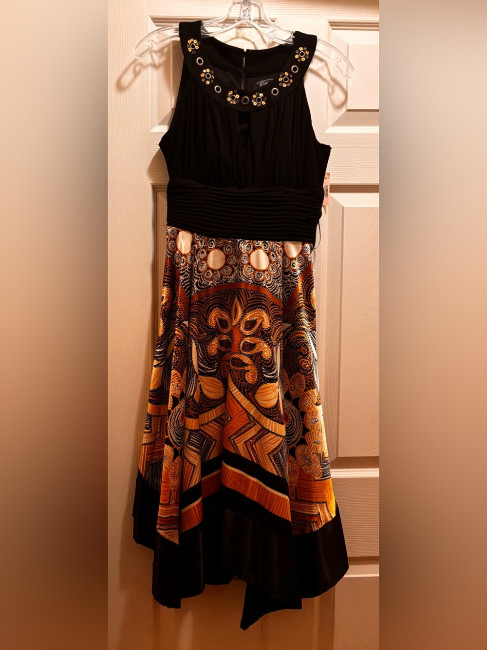 dressbarn Black Dress with Gold and Black Embellishments